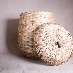 West African, Sierra Leonean, handwoven tall baskets with lid