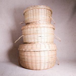 West African, Sierra Leonean, handwoven wide baskets with lid